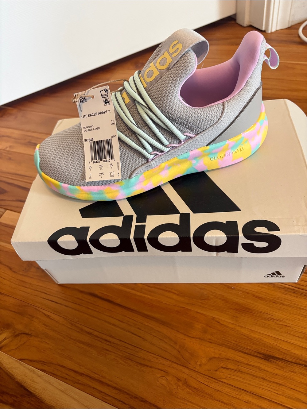 adidas Kids Grey Sneakers with Pastel Multicolor Midsole